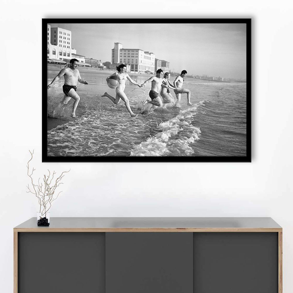 Friends at the Beach Black and White Art Coastal Wall Art, Framed Art Print Wall Decor