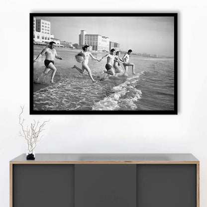 Friends at the Beach Black and White Art Coastal Wall Art, Framed Art Print Wall Decor