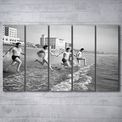 Friends at the Beach Black and White Art Coastal Wall Art, 5 Pieces Large Canvas Print