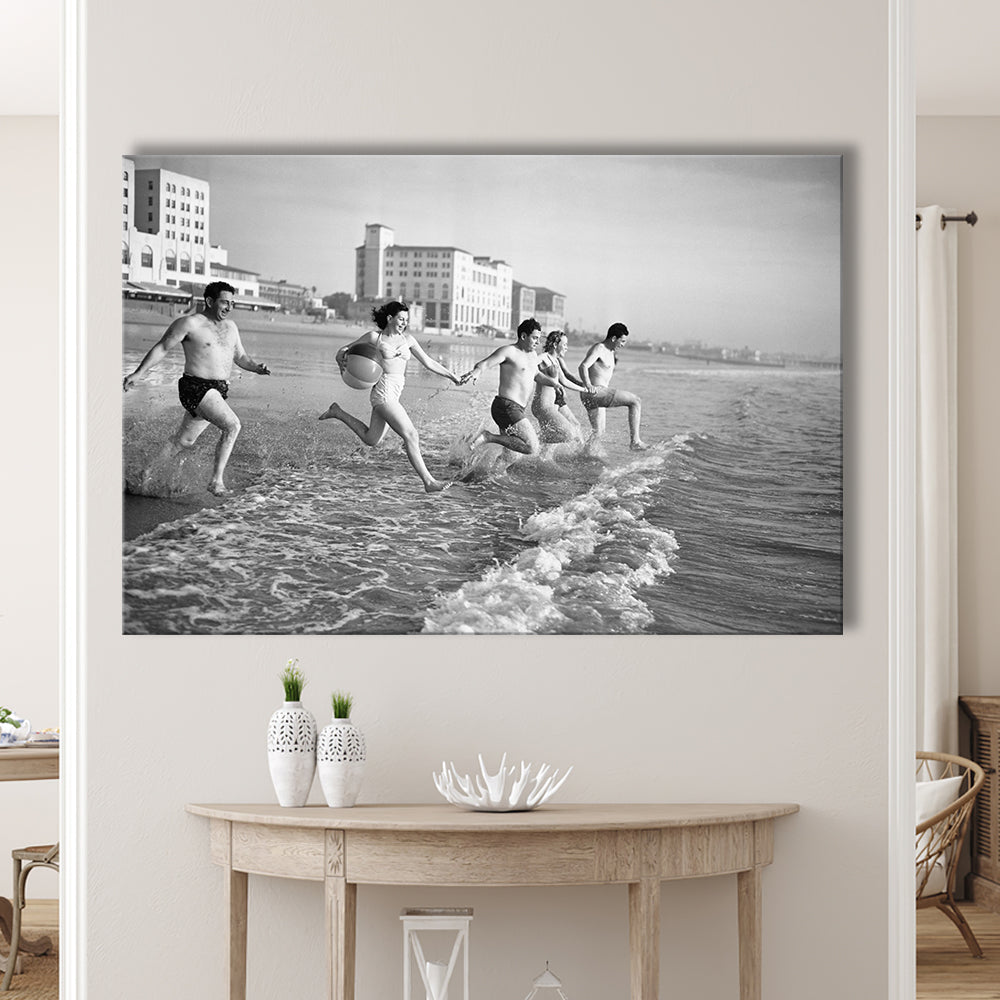 Friends at the Beach Black and White Art Coastal Wall Art, Canvas Print Wall Art Decor