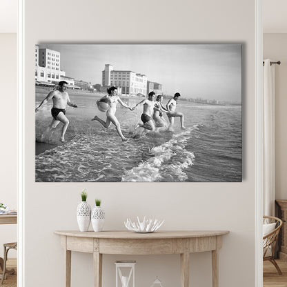 Friends at the Beach Black and White Art Coastal Wall Art, Canvas Print Wall Art Decor