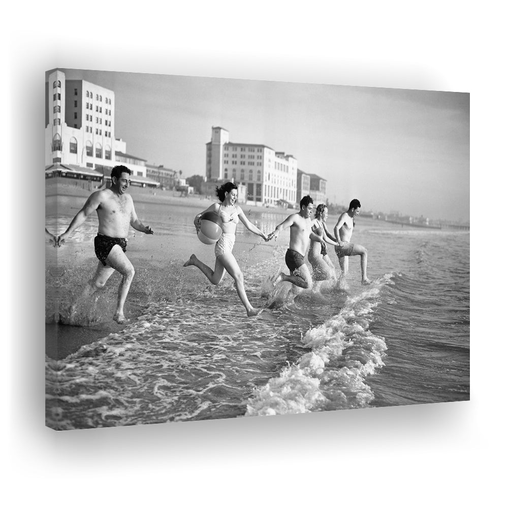 Friends at the Beach Black and White Art Coastal Wall Art, Canvas Print Wall Art Decor