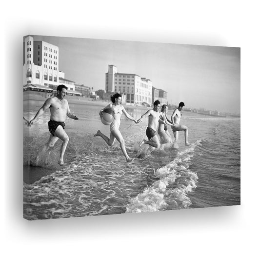Friends at the Beach Black and White Art Coastal Wall Art, Canvas Print Wall Art Decor