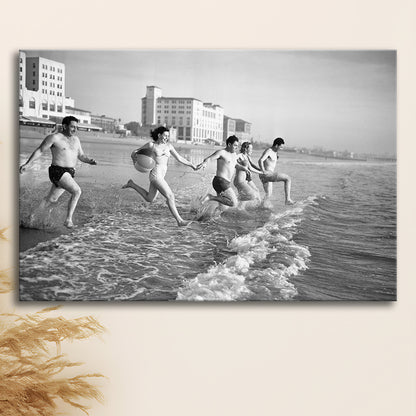 Friends at the Beach Black and White Art Coastal Wall Art, Canvas Print Wall Art Decor