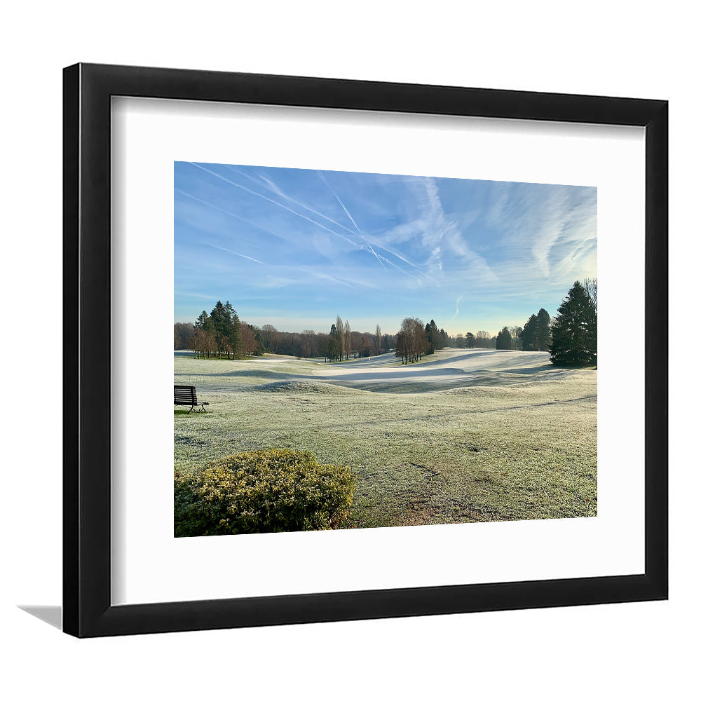 Frozen Golf Course In Early Morning, Goft Art Print, Framed Art Print White Border Wall Decor