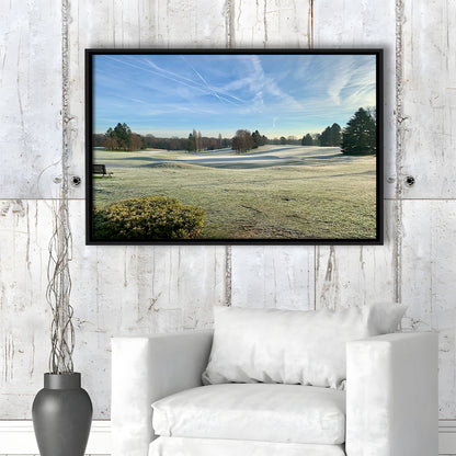 Frozen Golf Course In Early Morning, Floating Framed Canvas Print Wall Art