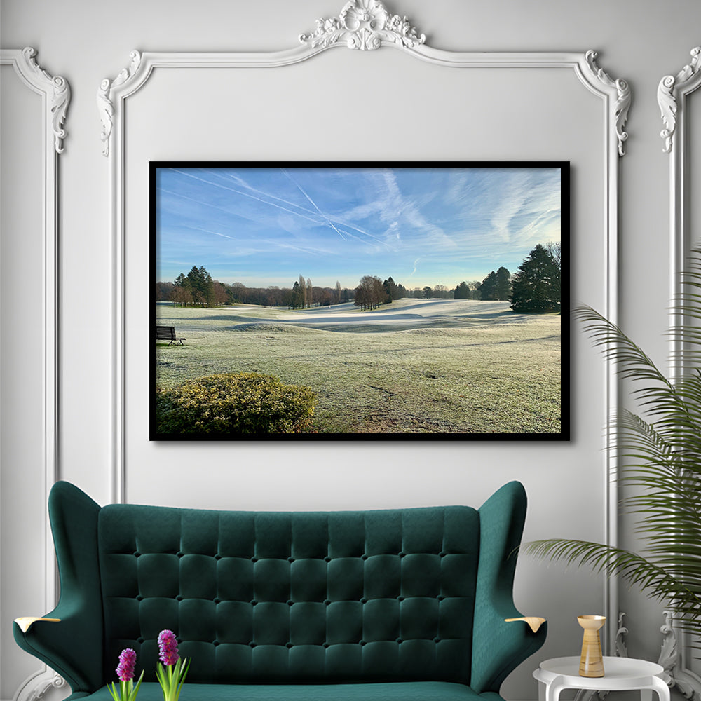 Frozen Golf Course In Early Morning, Framed Art Print Wall Decor, Picture Framed