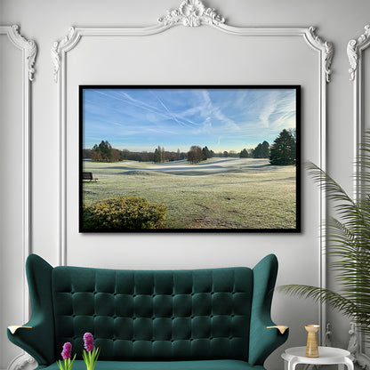 Frozen Golf Course In Early Morning, Framed Art Print Wall Decor, Picture Framed