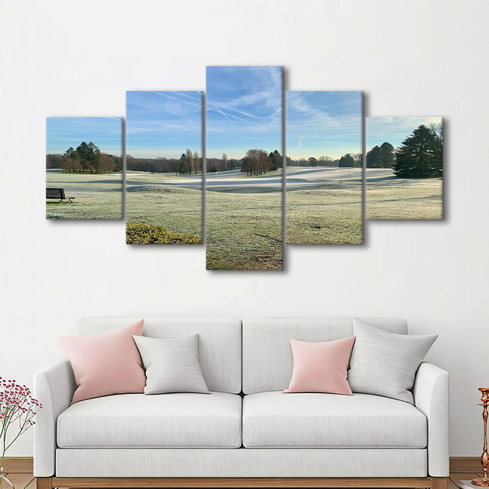 Frozen Golf Course In Early Morning, Golf Art Print, 5 Pieces Mixed Canvas Print Wall Art
