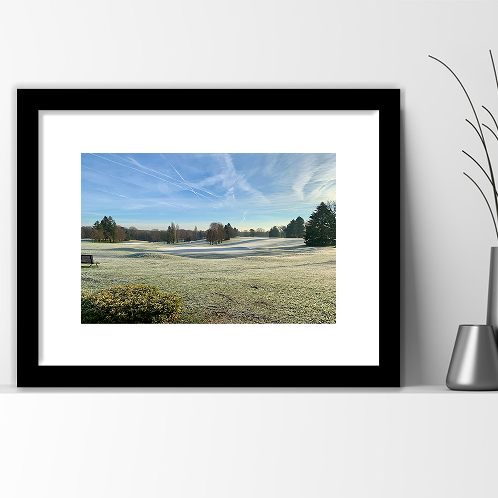 Frozen Golf Course In Early Morning, Goft Art Print, Framed Art Print White Border Wall Decor