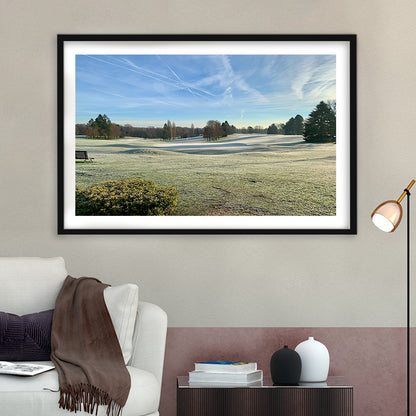 Frozen Golf Course In Early Morning, Goft Art Print, Framed Art Print White Border Wall Decor