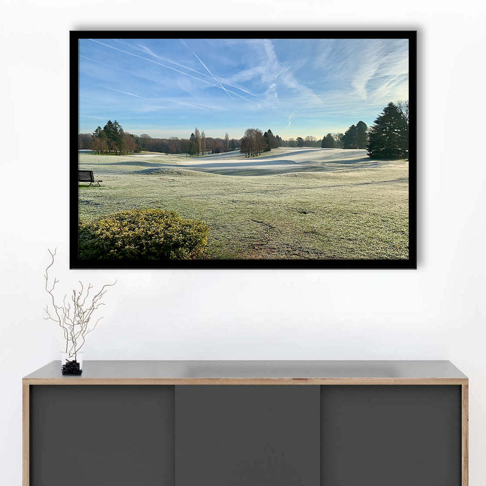 Frozen Golf Course In Early Morning, Framed Art Print Wall Decor, Picture Framed