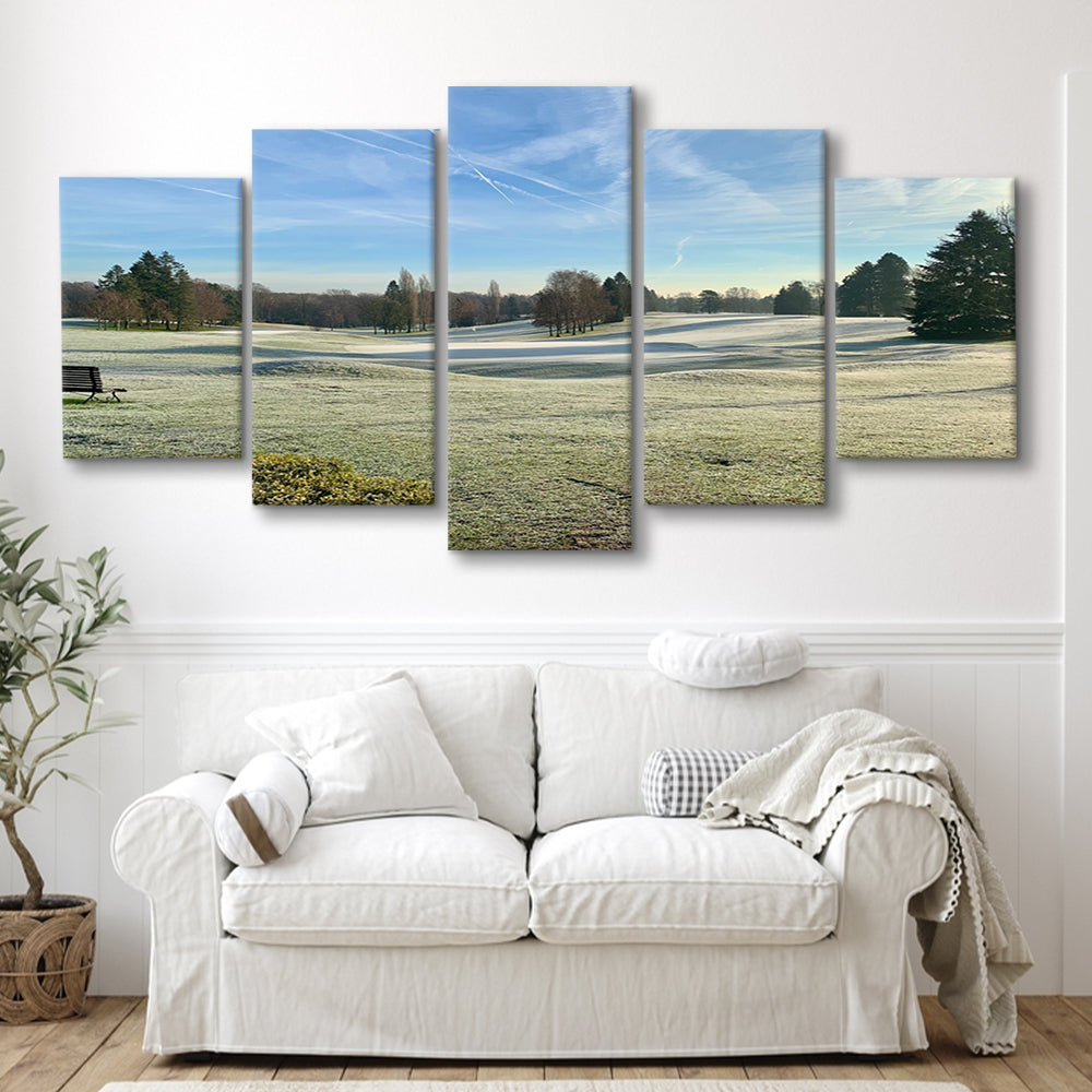 Frozen Golf Course In Early Morning, Golf Art Print, 5 Pieces Mixed Canvas Print Wall Art