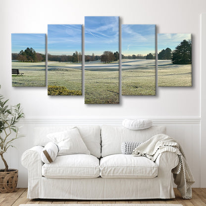 Frozen Golf Course In Early Morning, Golf Art Print, 5 Pieces Mixed Canvas Print Wall Art