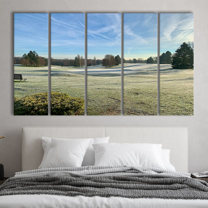 Frozen Golf Course In Early Morning, Golf Art Print, Extra Large Canvas Print Wall Art
