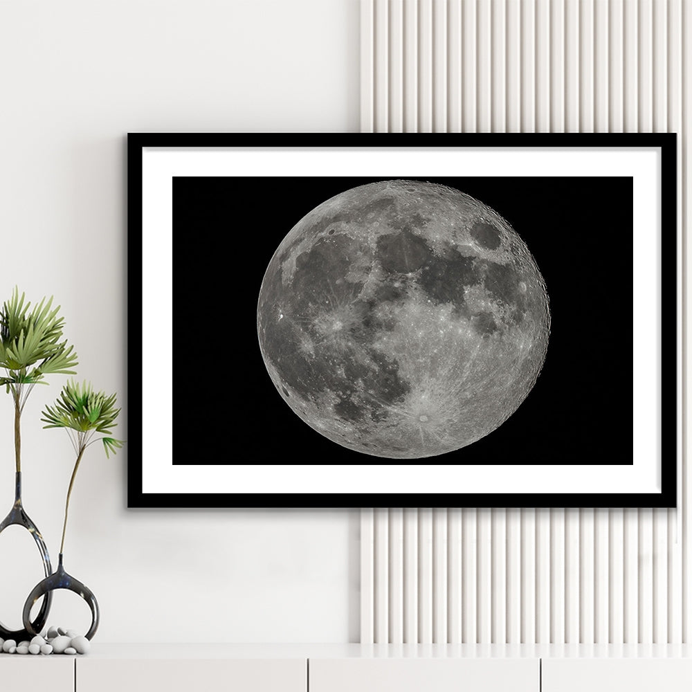 Full Moon At Night Moon Art, Moon, Moon Decor, Moon Home Decor, Framed Art Print White Border
