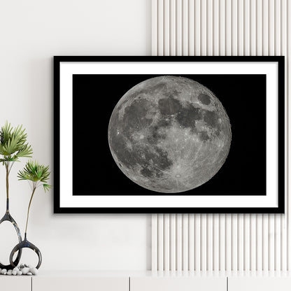 Full Moon At Night Moon Art, Moon, Moon Decor, Moon Home Decor, Framed Art Print White Border