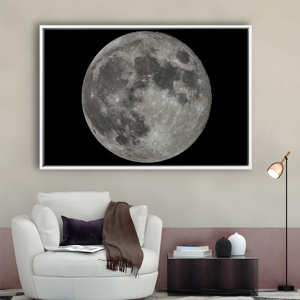 Full Moon At Night Moon Art, Moon Canvas, Moon Decor, Moon Home Decor, Framed Cavas Print, Floating Frame