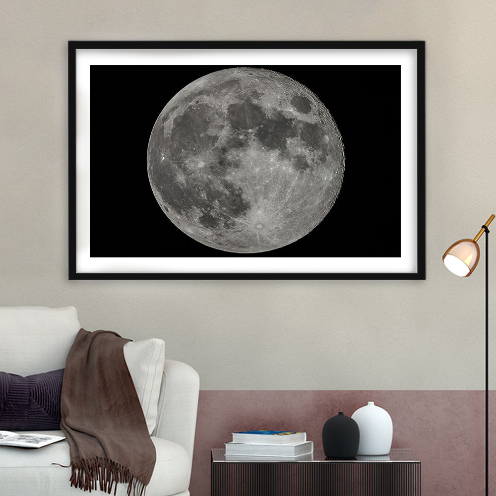 Full Moon At Night Moon Art, Moon, Moon Decor, Moon Home Decor, Framed Art Print White Border