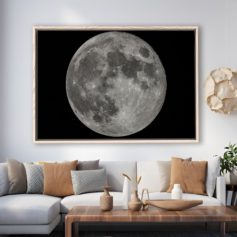 Full Moon At Night Moon Art, Moon Canvas, Moon Decor, Moon Home Decor, Framed Cavas Print, Floating Frame
