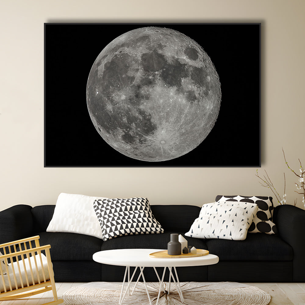 Full Moon At Night Moon Art, Moon Canvas, Moon Decor, Moon Home Decor, Framed Cavas Print, Floating Frame