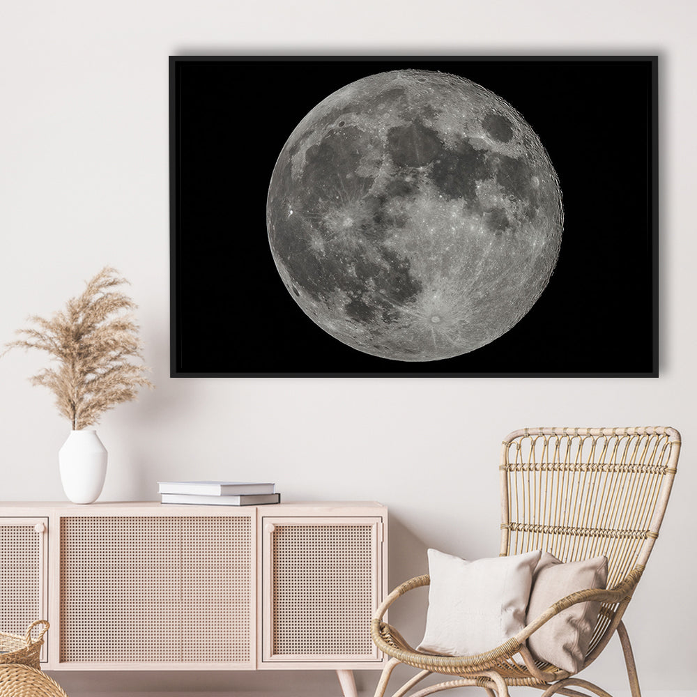 Full Moon At Night Moon Art, Moon Canvas, Moon Decor, Moon Home Decor, Framed Cavas Print, Floating Frame
