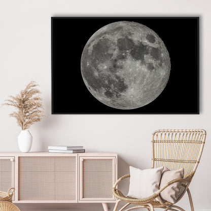 Full Moon At Night Moon Art, Moon Canvas, Moon Decor, Moon Home Decor, Framed Cavas Print, Floating Frame