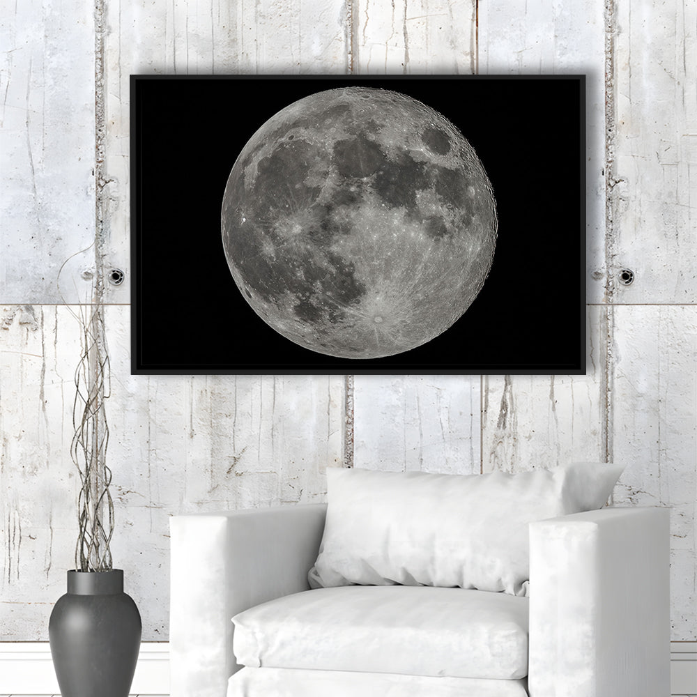 Full Moon At Night Moon Art, Moon Canvas, Moon Decor, Moon Home Decor, Framed Cavas Print, Floating Frame