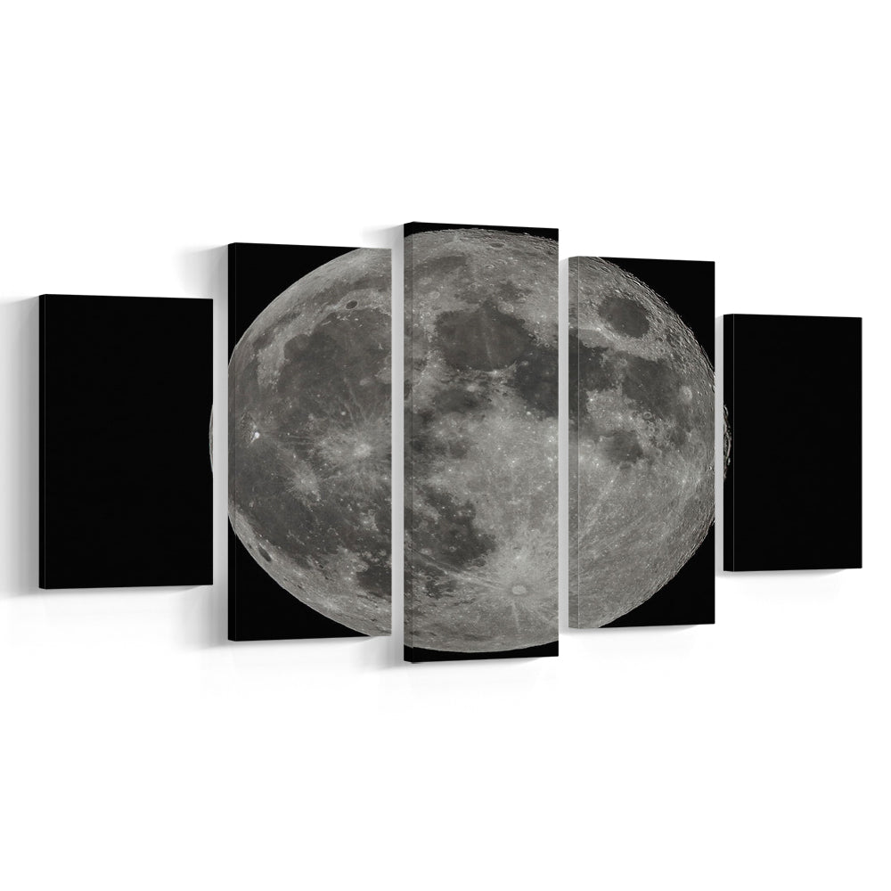 Full Moon at Night Moon Art, Moon Canvas, Moon Decor, Moon Home Decor, 5 Piece Large Cavas Print Wall Art