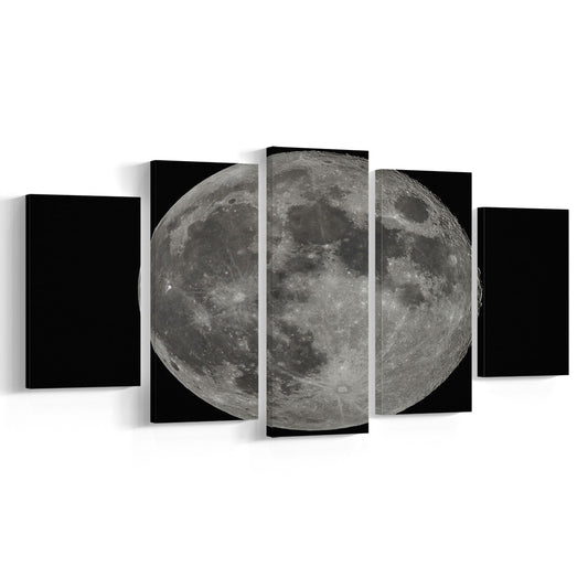 Full Moon at Night Moon Art, Moon Canvas, Moon Decor, Moon Home Decor, 5 Piece Large Cavas Print Wall Art