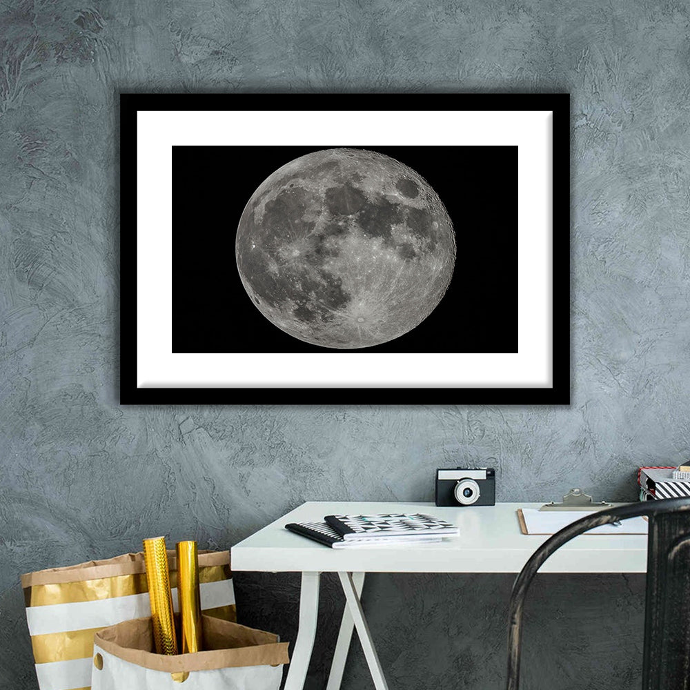 Full Moon At Night Moon Art, Moon, Moon Decor, Moon Home Decor, Framed Art Print White Border