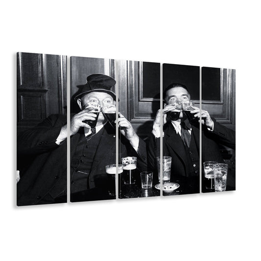 Funny Bar Decor, Vintage, 1920s, Men Drinking Beer, Speakesy Decor, Man Cave Art, 5 Pieces Large Canvas Print