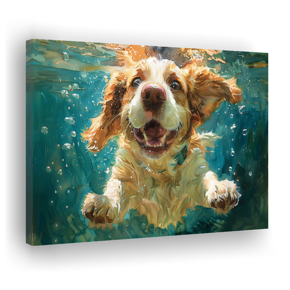Funny Basset Hound Dog Swimming Underwater Watercolor, Funny Pet Art, Canvas Print Wall Art Home Decor