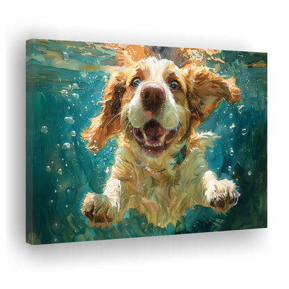 Funny Basset Hound Dog Swimming Underwater Watercolor, Funny Pet Art, Canvas Print Wall Art Home Decor