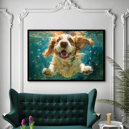 Funny Basset Hound Dog Swimming Underwater Watercolor, Funny Pet Art, Framed Art Print Wall Decor, Framed Picture