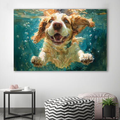Funny Basset Hound Dog Swimming Underwater Watercolor, Funny Pet Art, Canvas Print Wall Art Home Decor
