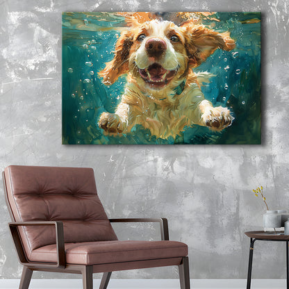 Funny Basset Hound Dog Swimming Underwater Watercolor, Funny Pet Art, Canvas Print Wall Art Home Decor