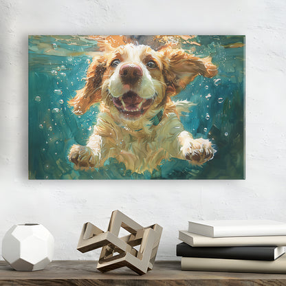 Funny Basset Hound Dog Swimming Underwater Watercolor, Funny Pet Art, Canvas Print Wall Art Home Decor