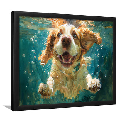 Funny Basset Hound Dog Swimming Underwater Watercolor, Funny Pet Art, Framed Art Print Wall Decor, Framed Picture