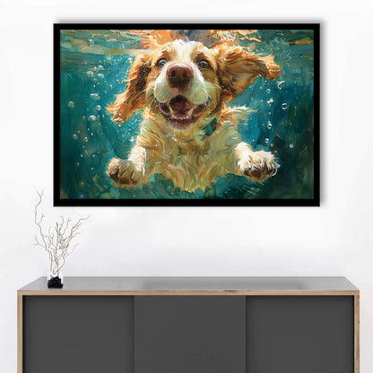 Funny Basset Hound Dog Swimming Underwater Watercolor, Funny Pet Art, Framed Art Print Wall Decor, Framed Picture