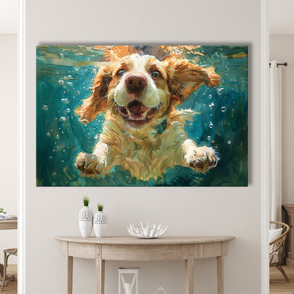 Funny Basset Hound Dog Swimming Underwater Watercolor, Funny Pet Art, Canvas Print Wall Art Home Decor