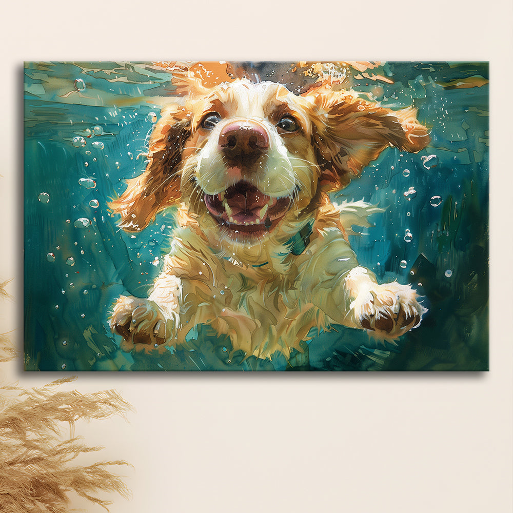 Funny Basset Hound Dog Swimming Underwater Watercolor, Funny Pet Art, Canvas Print Wall Art Home Decor