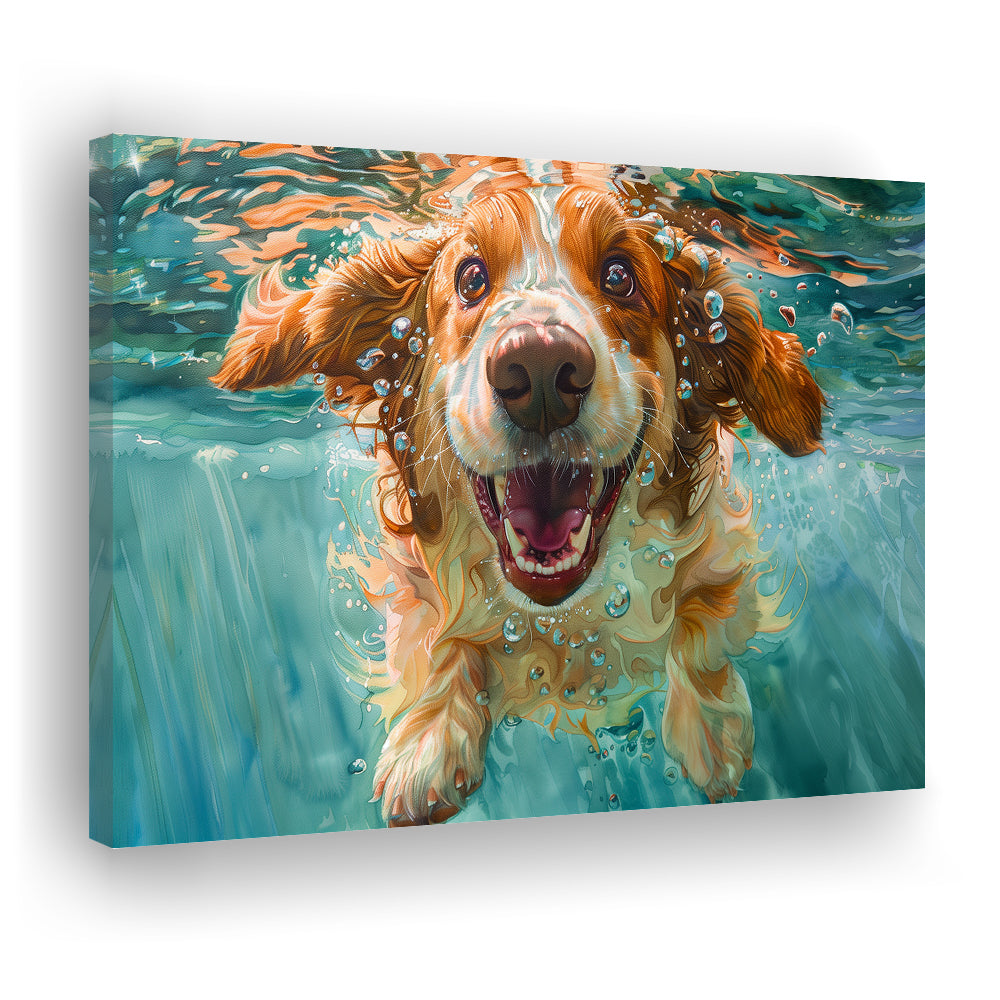Funny Basset Hound Dog Underwater Watercolor, Funny Pet Art V1, Canvas Print Wall Art Home Decor