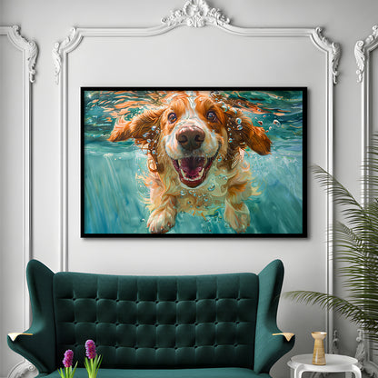 Funny Basset Hound Dog Underwater Watercolor, Funny Pet Art V1, Framed Art Print Wall Decor, Framed Picture