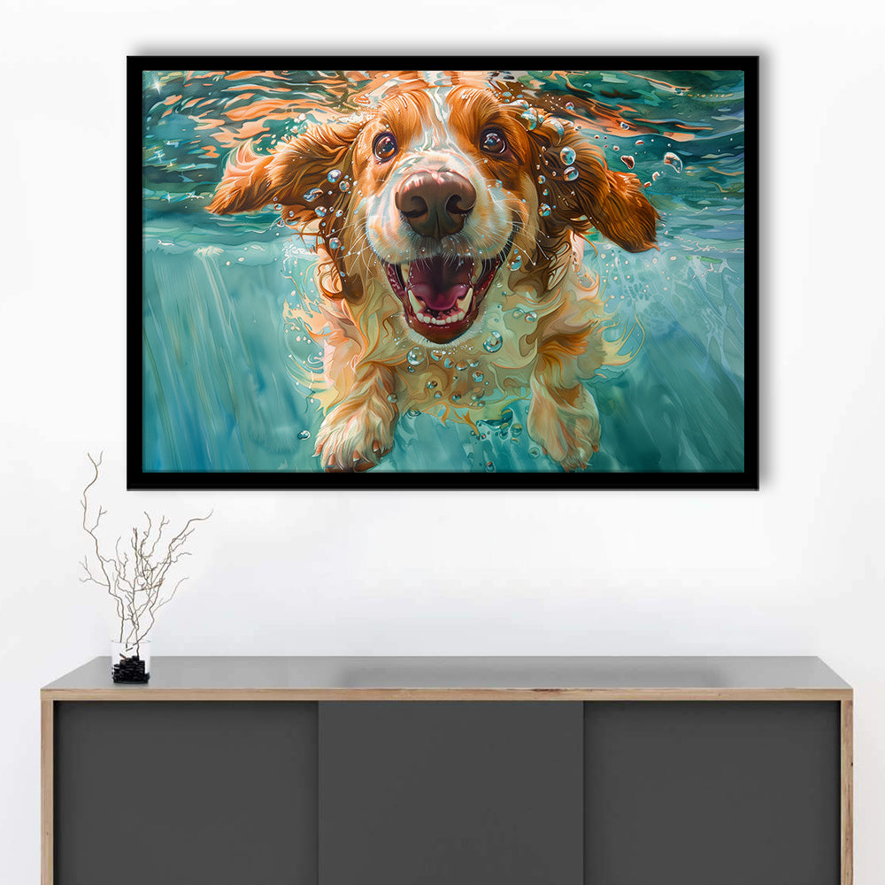 Funny Basset Hound Dog Underwater Watercolor, Funny Pet Art V1, Framed Art Print Wall Decor, Framed Picture