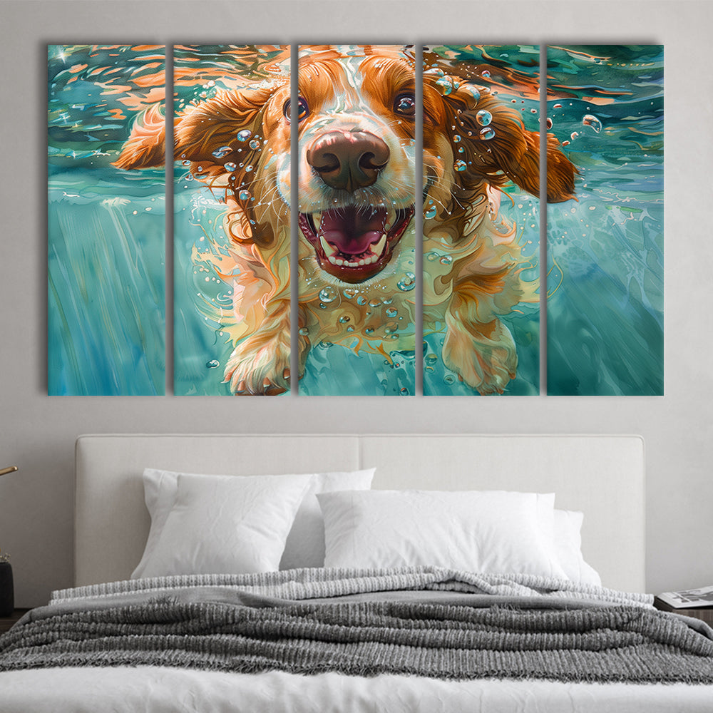 Funny Basset Hound Dog Underwater Watercolor, Funny Pet Art V1, Multi Panels Canvas Print Wall Art