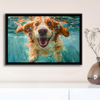 Funny Basset Hound Dog Underwater Watercolor, Funny Pet Art V1, Floating Framed Canvas Print Wall Art
