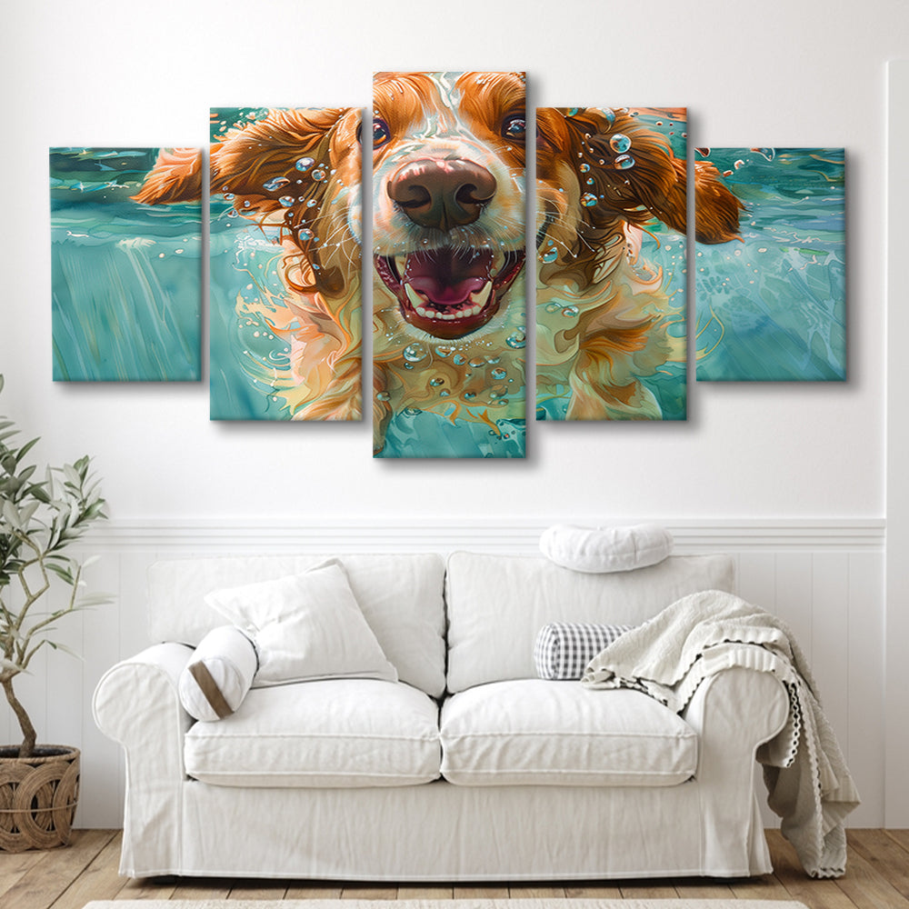 Funny Basset Hound Dog Underwater Watercolor, Funny Pet Art V1, Mixed Panels Canvas Print Wall Art