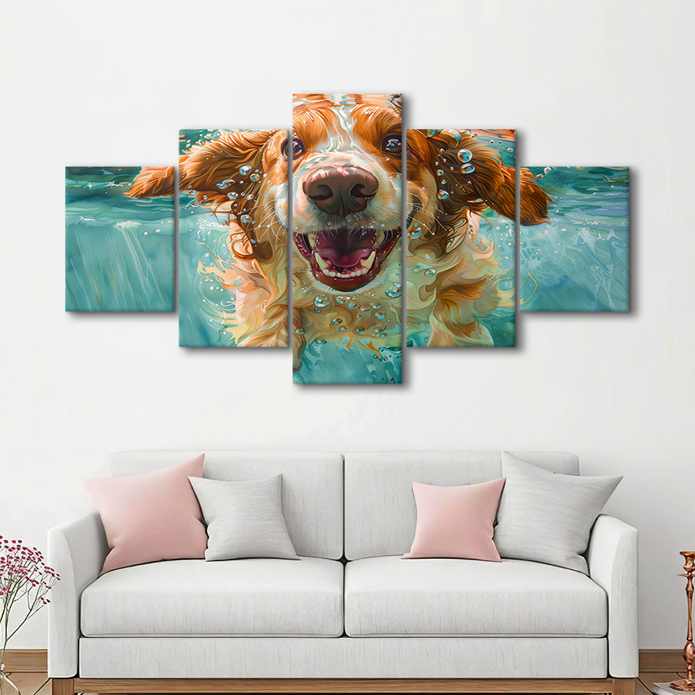 Funny Basset Hound Dog Underwater Watercolor, Funny Pet Art V1, Mixed Panels Canvas Print Wall Art