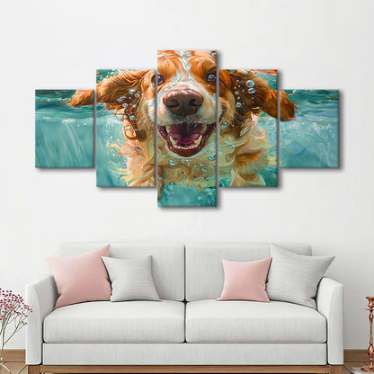 Funny Basset Hound Dog Underwater Watercolor, Funny Pet Art V1, Mixed Panels Canvas Print Wall Art
